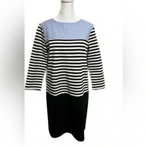 Loft small mixed media 3/4 sleeve black/white/blue dress